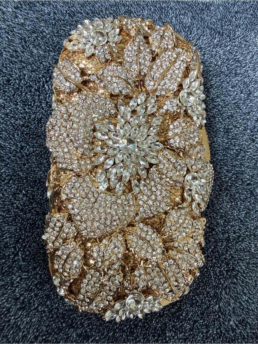 Kate Landry Gold Crystal Embellished Floral Clutch